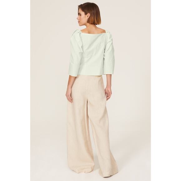 VINCE Green Cotton Square Neckline Three-Quarter Sleeves Draped Top Size 12 - Picture 2 of 13